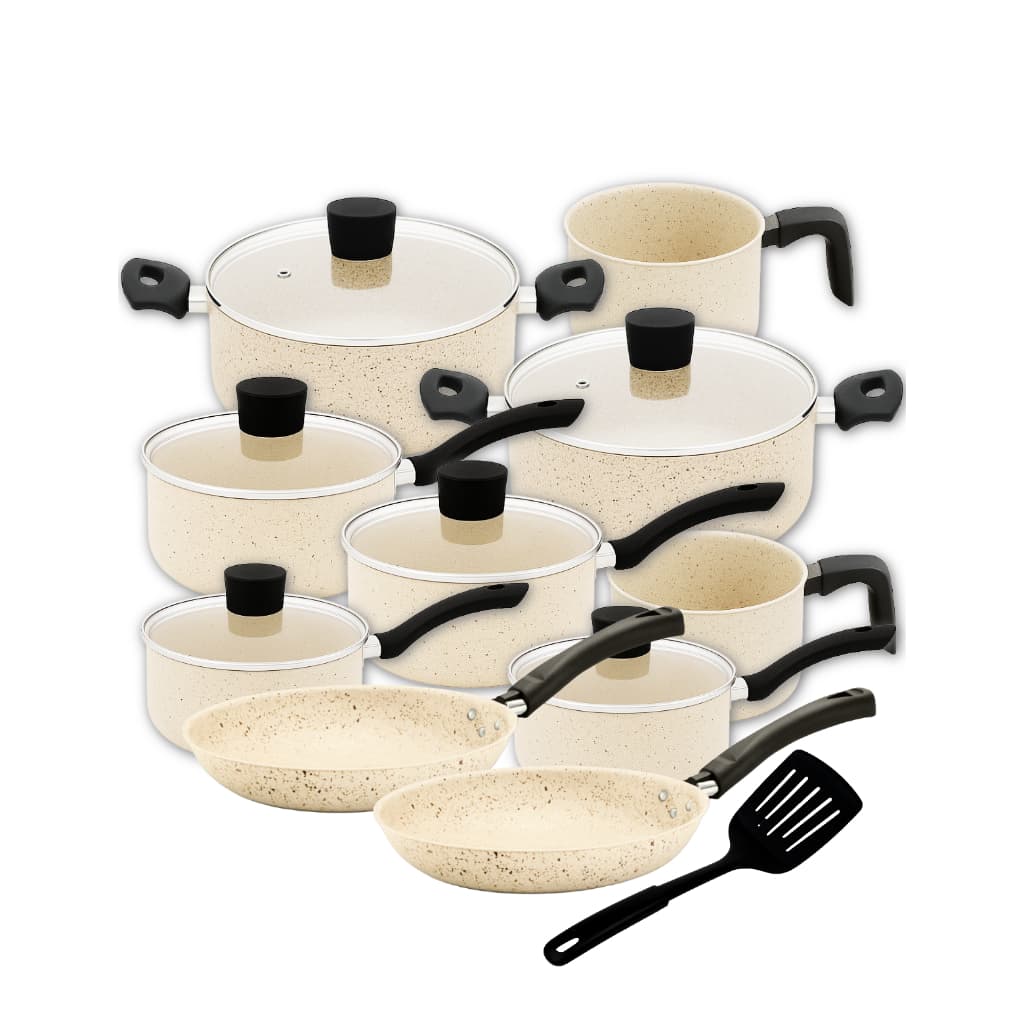 Kit de Panelas Antiaderente com Tampa de Vidro 11p c/ Caçarolas + Frigideiras + Fervedores