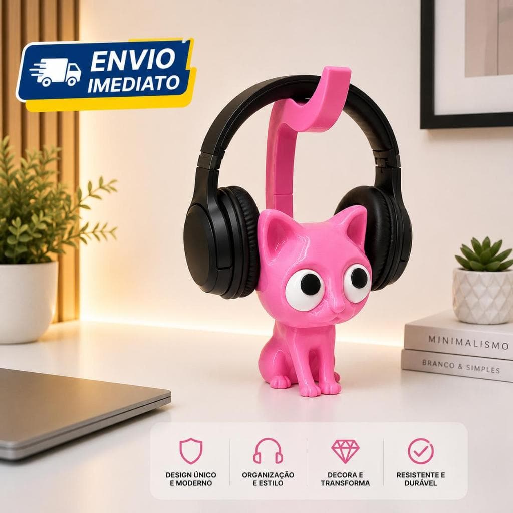 Suporte para Fones de ouvidos - Gatinho - Gato - Compatível com Modelo Headset Gat Gatinhos Fofos