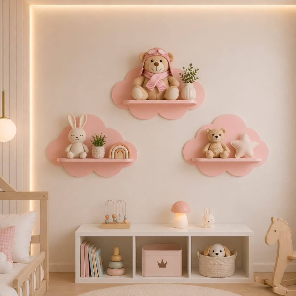 Kit 3 Prateleira Nuvem para Quarto Sala Infantil Bebê Menina