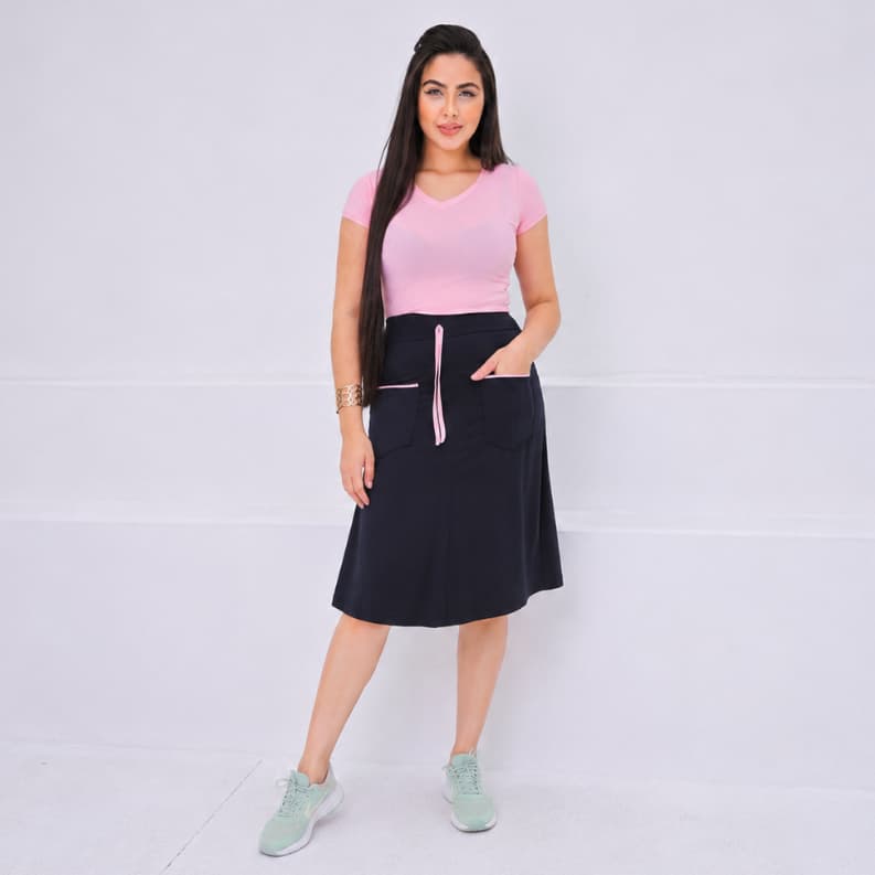 Conjunto Feminino Michaela Shorts Saia Midi Camiseta Dryfit Plus Size Moda Fitness Evangélica