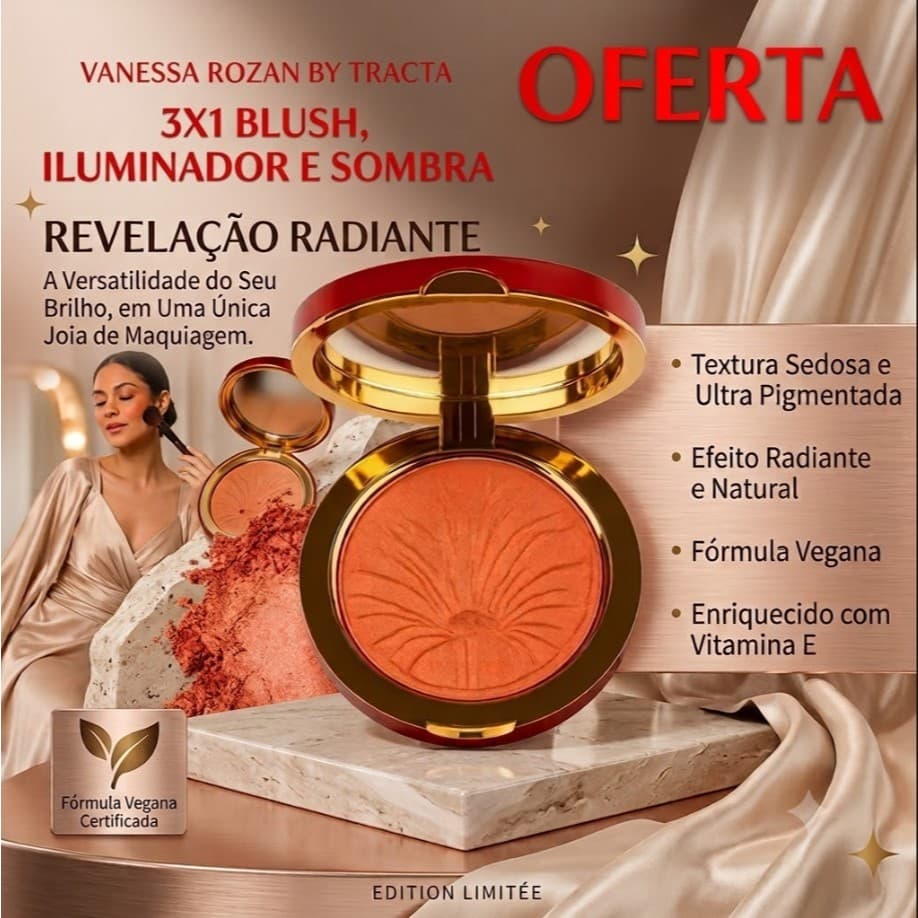 Blush Iluminador E Sombra 3x1 Vanessa Rozan By Tracta Maquiagem Multifuncional Vegana Original