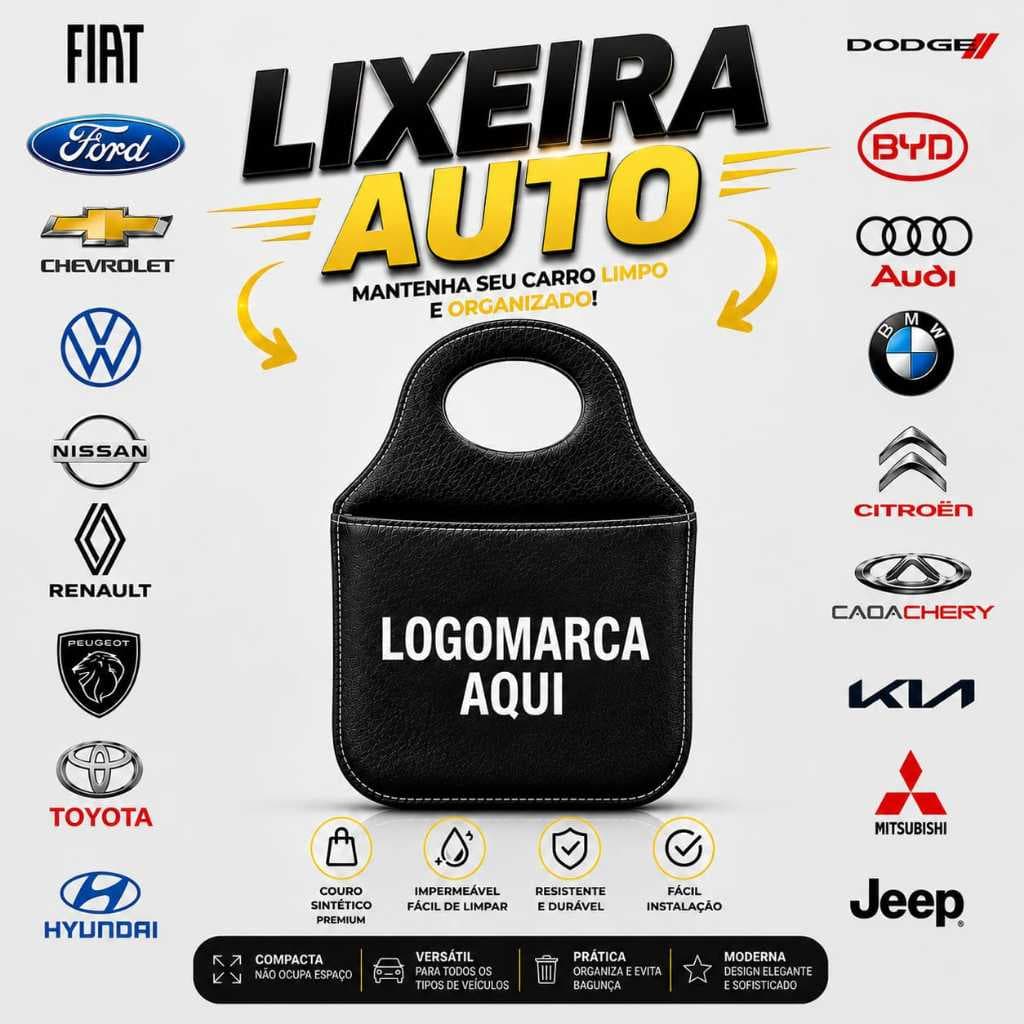 Lixeira Automotiva Porta Lixo Couro Reforçado Universal Fiat Volkswagen Chevrolet Multimarcas.