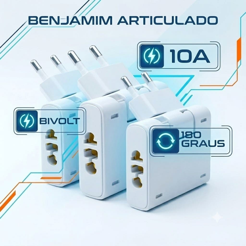 Benjamin Articulado 3 Pinos Adaptador Tomada Bivolt 10A