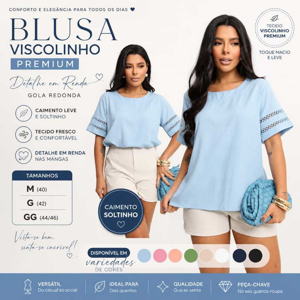 BLUSA FEMININA VISCOLINHO MANGA COM RENDA SOLTINHA LEVE ELEGANTE  DIA A DIA NÃO TRANSPARENTE