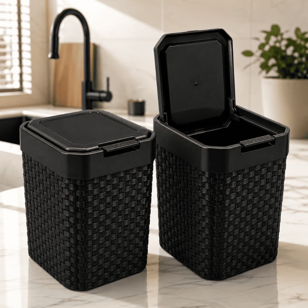 Kit 1 Ou 2 Lixeiras Rattan 5 Litros Tampa Click Banheiro Lavabo Cozinha Compacta Decorativa