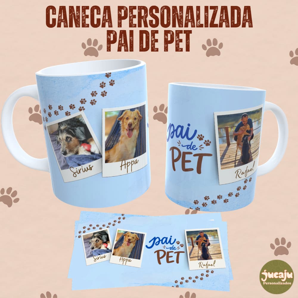 Caneca Com Foto Pai de Pet | Presente dia dos pais | Cachorro gato | Cerâmica Xícara 325ml