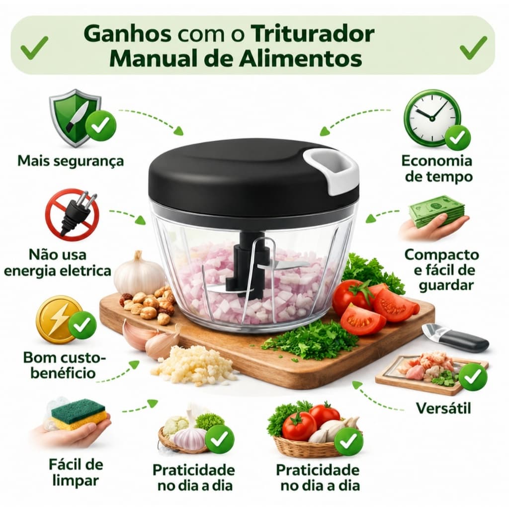 Processador Triturador Moedor De Alimentos Manual Alho 500ml e 170ml