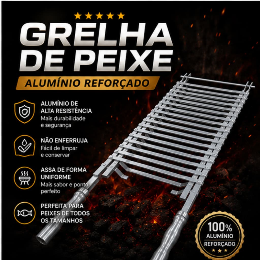 Grelha Dupla Para Peixe Altamente Reforçado Com Reforço 100% Alumínio Facil Limpeza Aguenta Peso