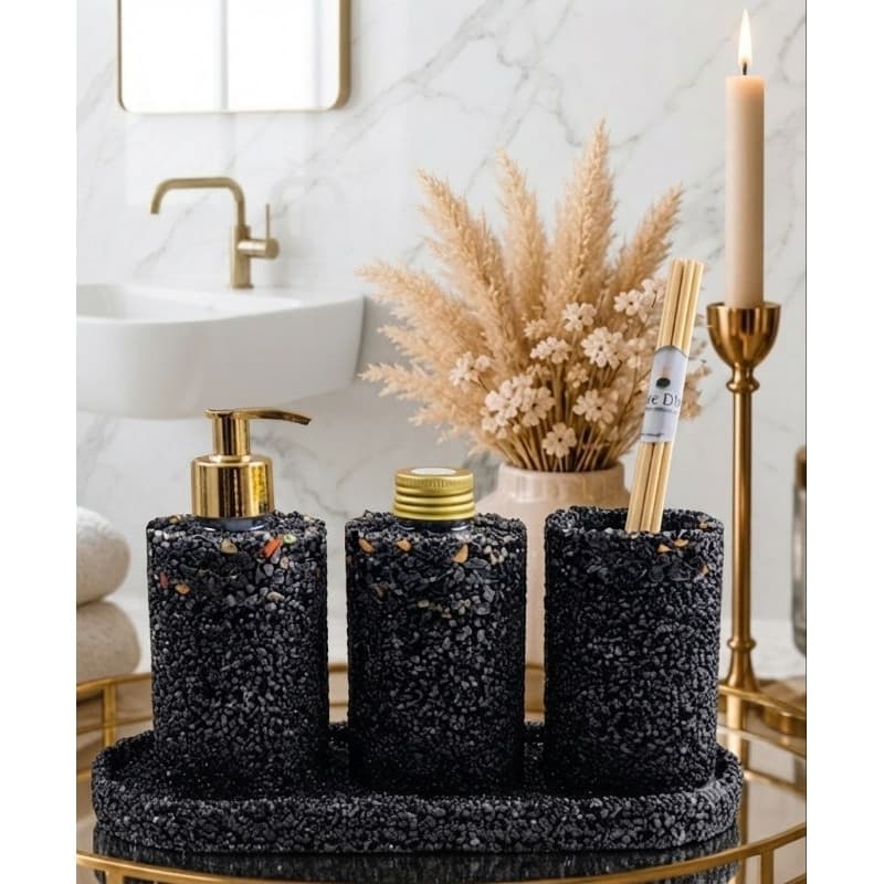Kit Lavabo em pedras naturais Ônix e Pedriscos 4 Peças