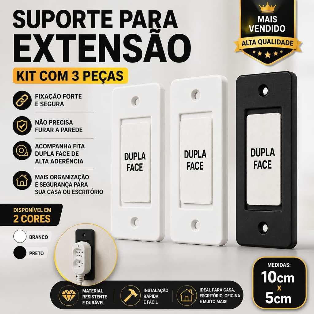 “Suporte Para Filtro de Linha e Extensão Sem Furar Parede Kit 3 6 10 Peças”