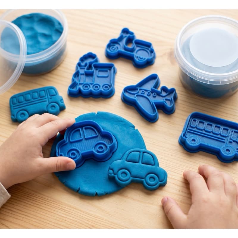 Kit Cortadores e Carimbos + Massinha | Meios de Transporte Veículos Carros |  Brinquedo Pedagógico