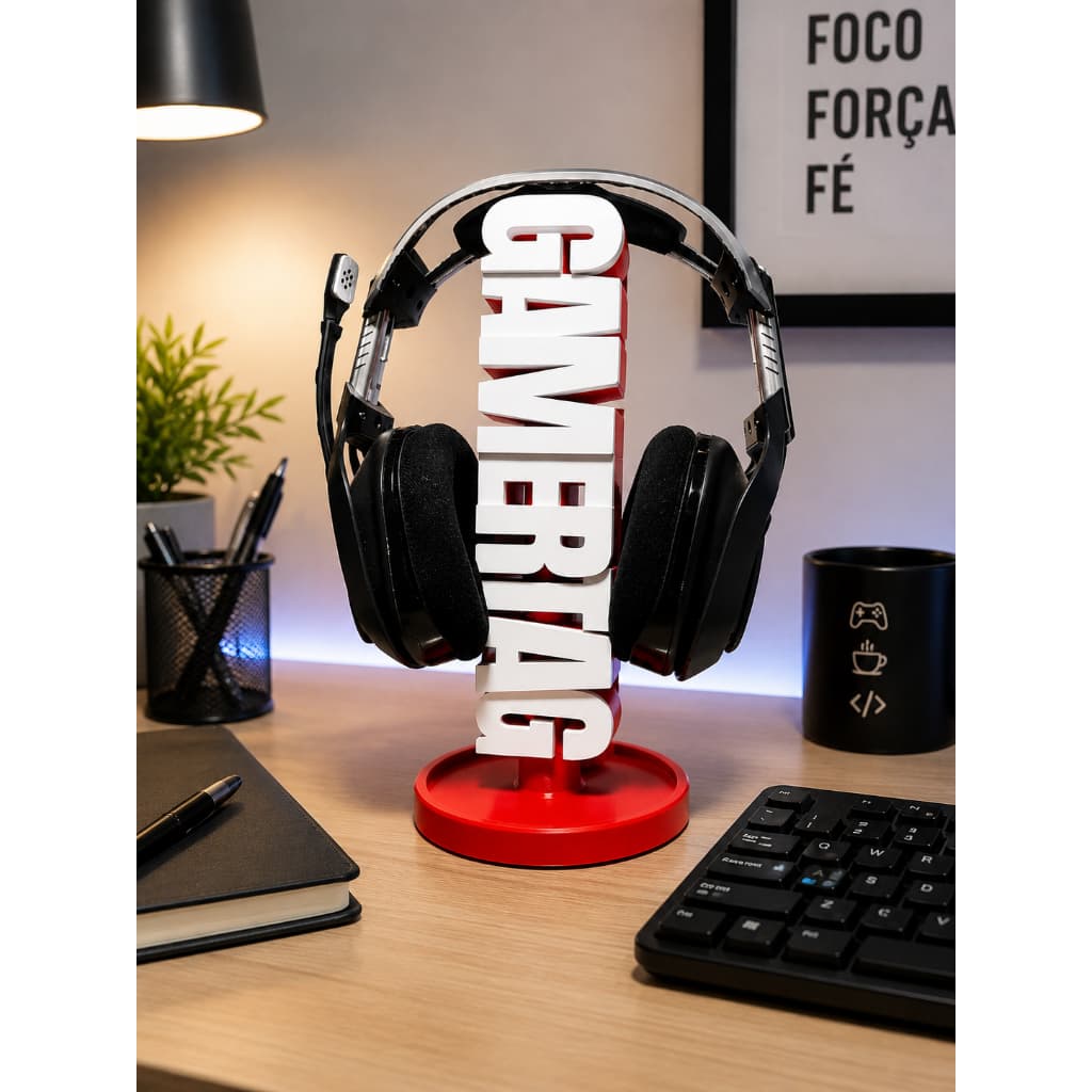 Suporte para Headset Gamer de Mesa Personalizado em Impressão 3D | Organizador para Fone de Ouvido com Base Estável