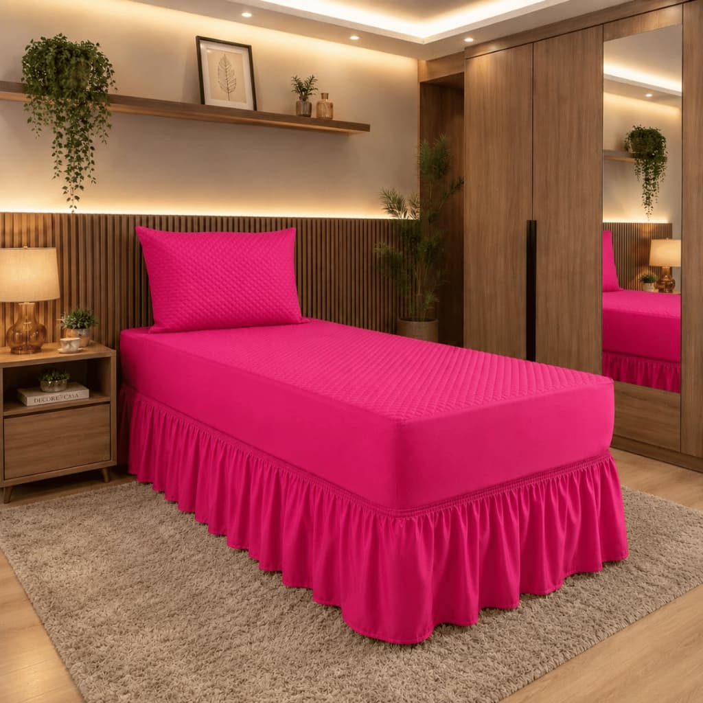 Kit Protetor impermeavel Completo Solteiro Para Cama Box Matelado + Porta Travesseiro + Saia 3 Peças