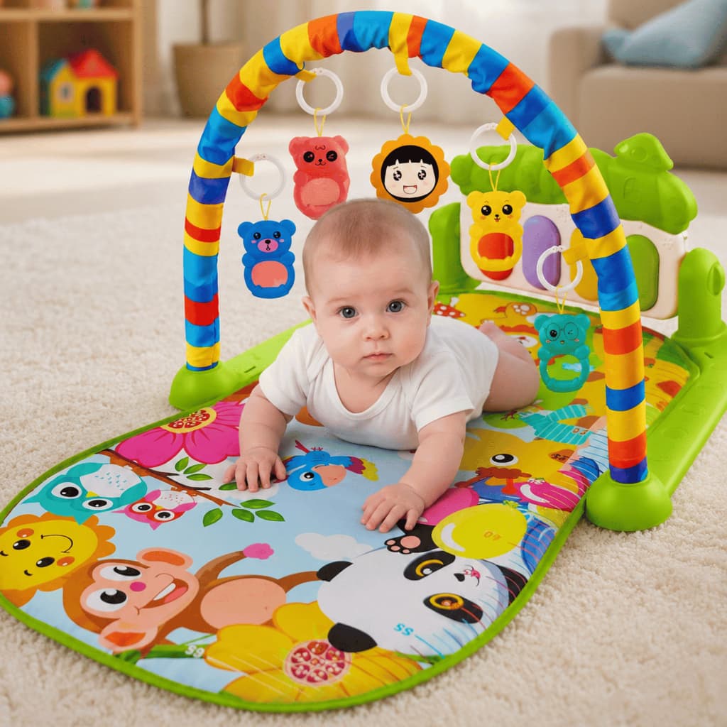 Tapete de Atividades para Bebê com Piano Musical Móbile e Brinquedos