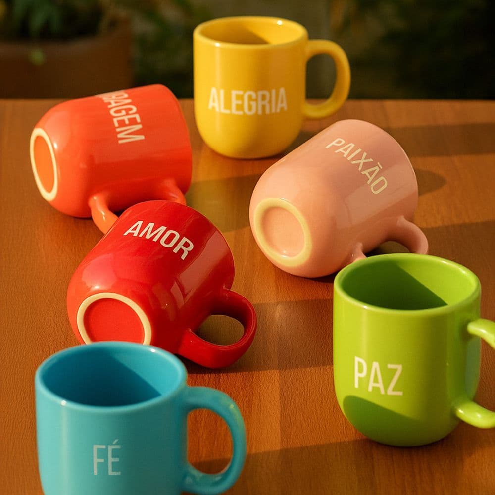 Caneca de Cerâmica 220ml – Coleção Sentimentos Paixão, Amor, Alegria, Coragem, Paz