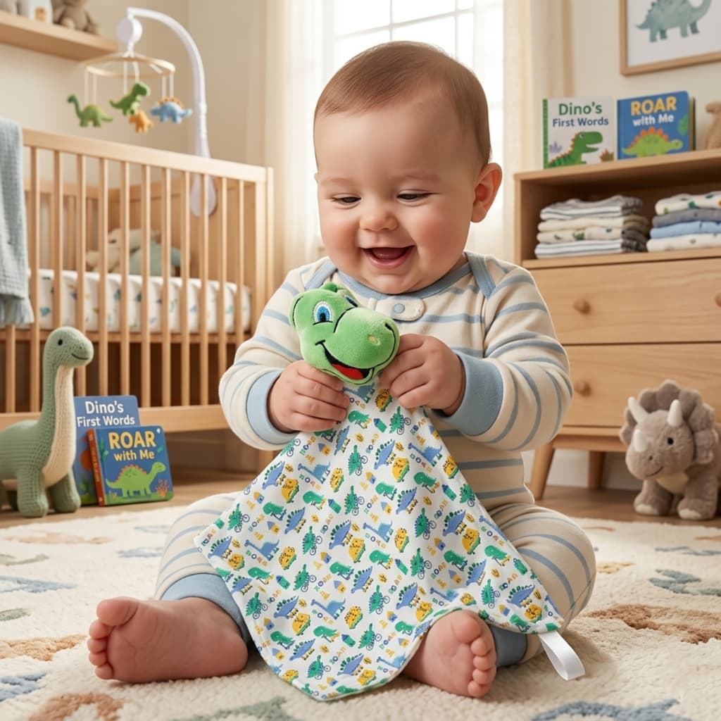 Naninha Para Bebe Com Prendedor De Chupeta Algodão Paninho Dinossauro Enxoval