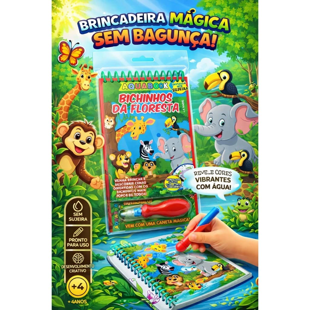 Livro Infantil Aquabook Colorindo Com Água/ Bichinhos da  Floresta