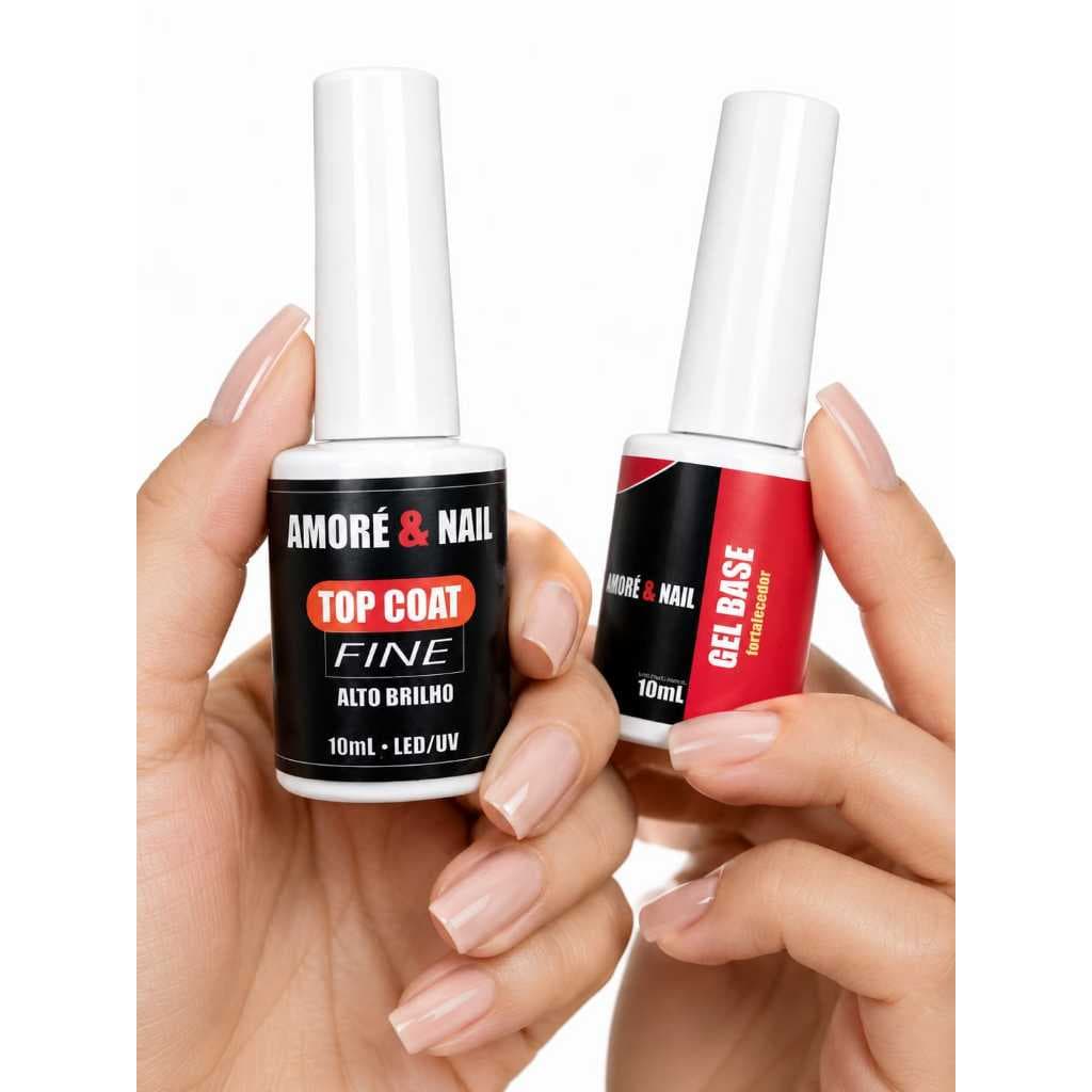 Kit Preparador Unhas Top Coat SLIM Fine 10ml/ Base Em Gel 10ml LED/UV AMORÉ&NAIL Lançamento