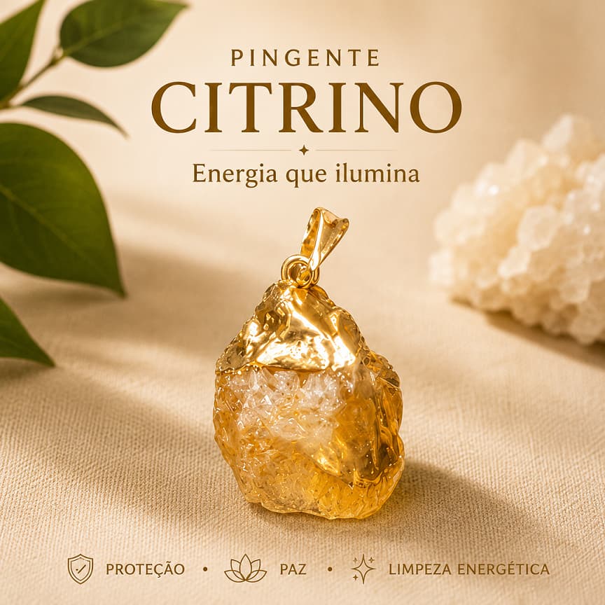 Pingente Citrino Bruto Natural Pedra Cristal Prosperidade Proteção Paz Energia Premium Luxo