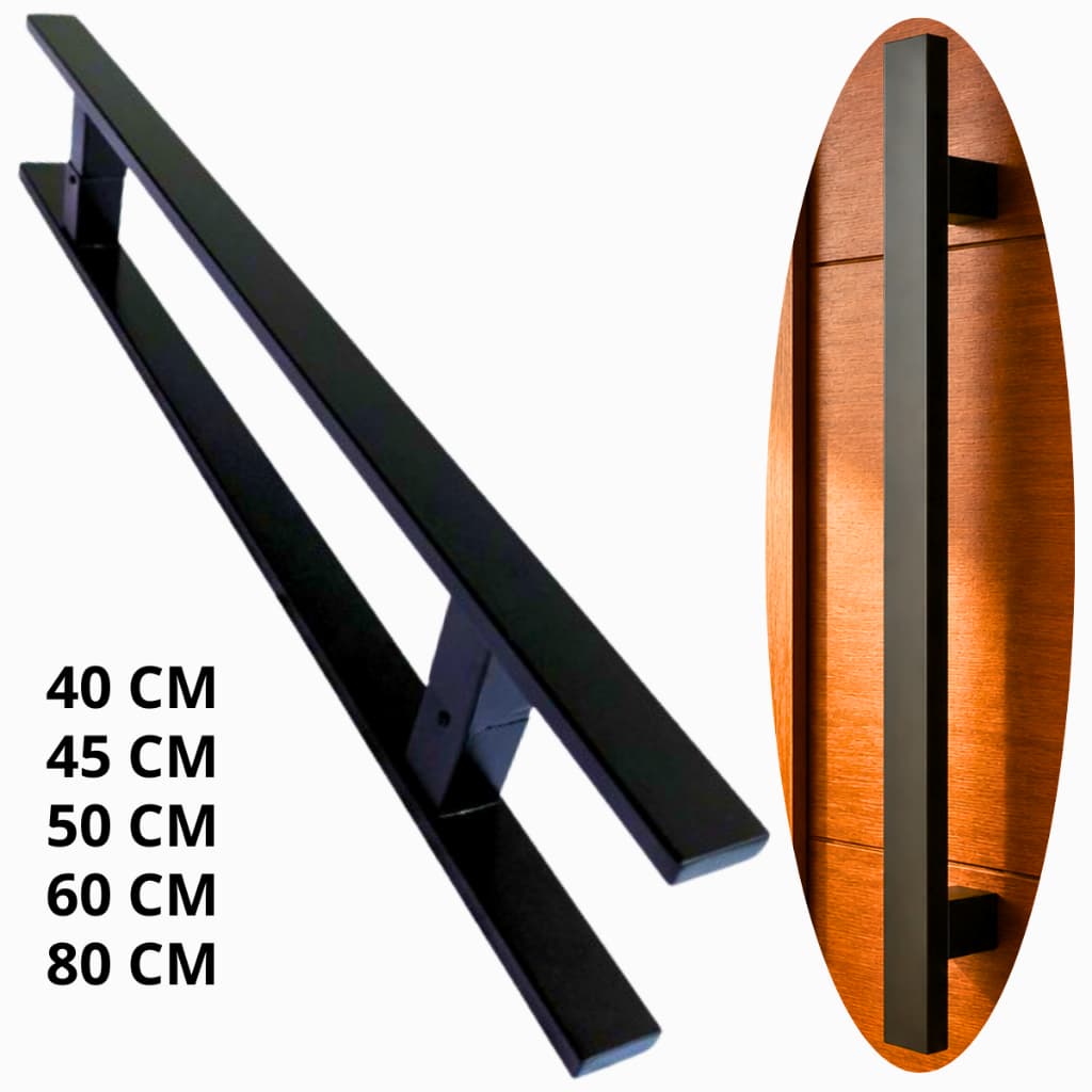 Puxador de Porta Duplo Aço Inox Pivotante Madeira Vidro Alumínio Preto Fosco