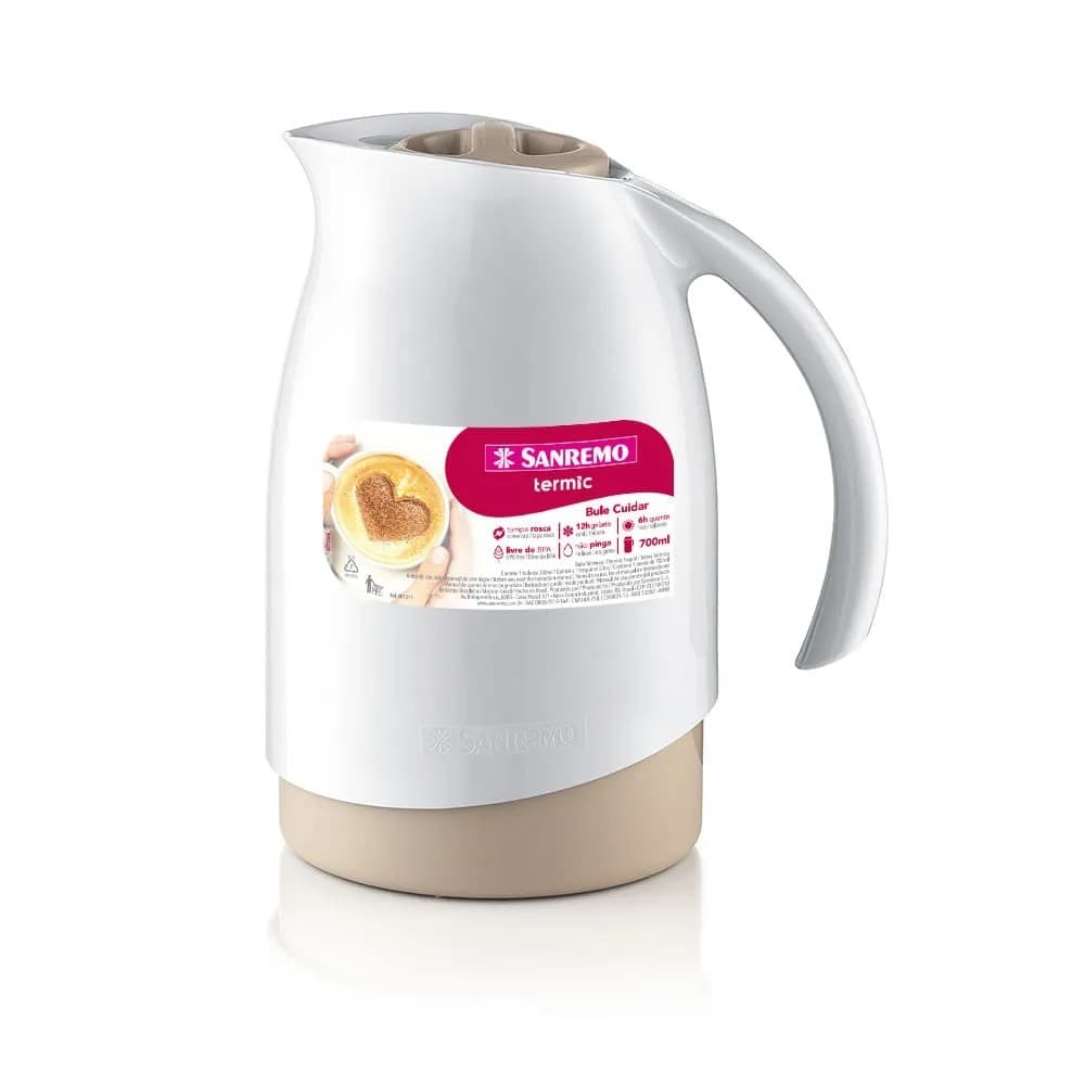 Garrafa Térmica Bule Térmico Cuidar SANREMO 700Ml BRANCO - Café - Leite - Chá