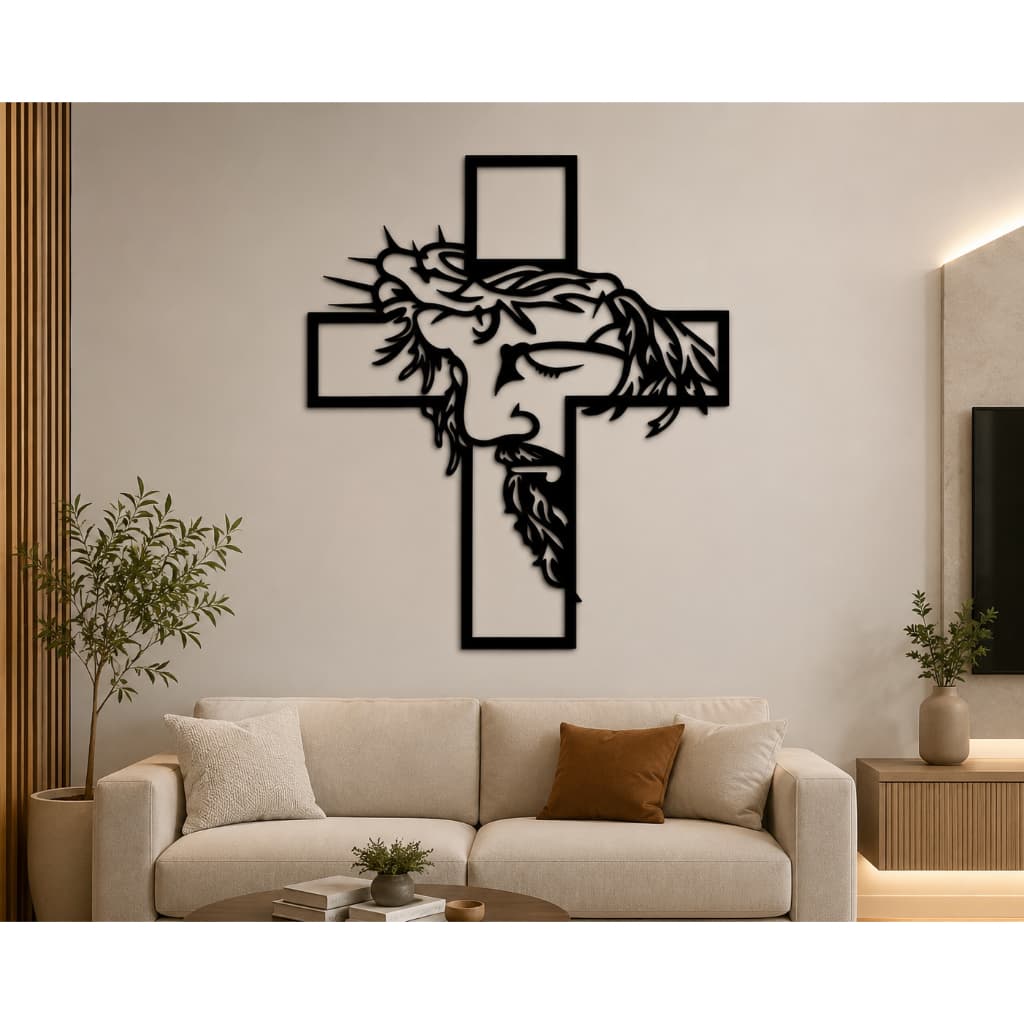 Quadro Decorativo Jesus Cristo Cruz Vazada 32 cm Preto Parede Sala Quarto Religioso