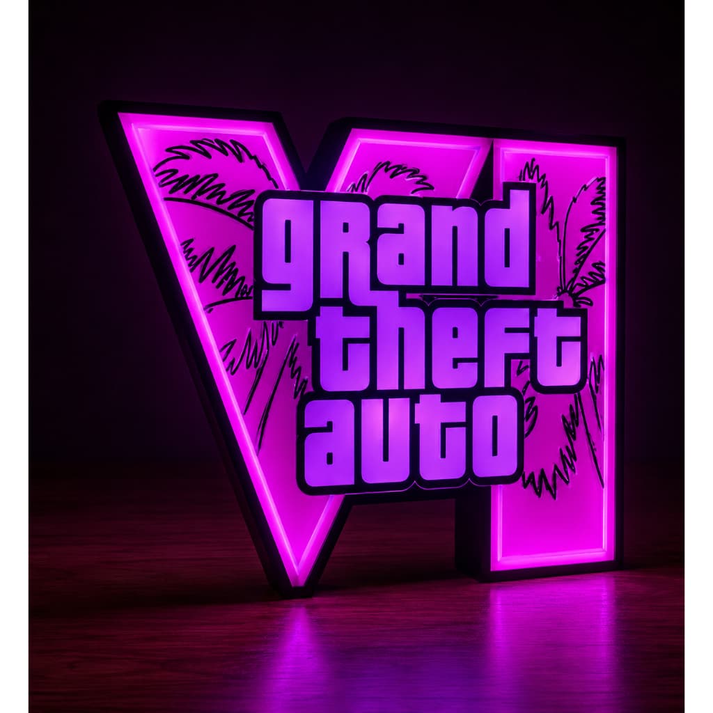 Luminária Logo Grand Theft Auto VI - Enfeite Gamer Quarto Decoração RGB Lightbox