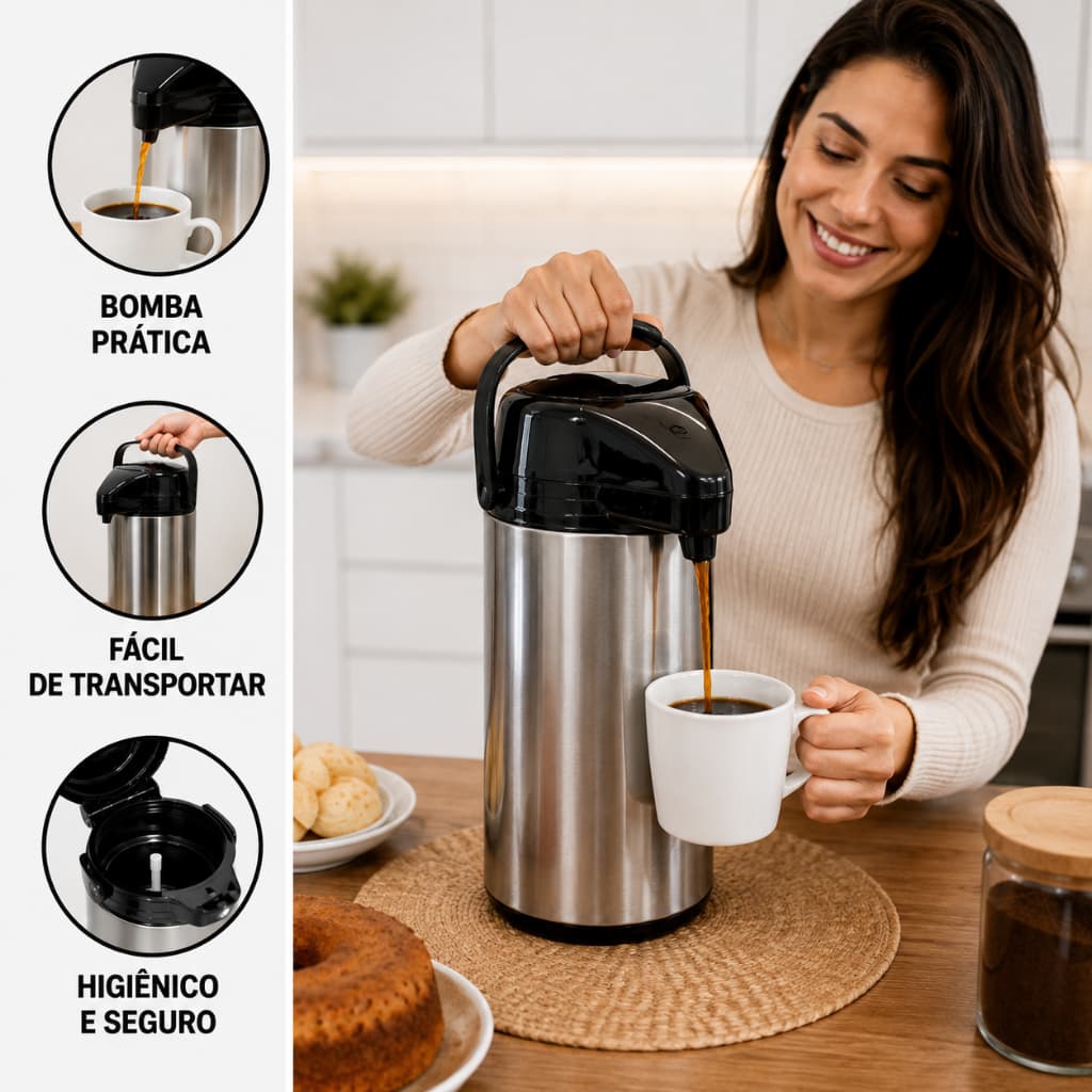 Garrafa Termica Luxo Inox 19 Litros Alta Durabilidade Isolamento Termico Prolongado Achadinhos Casa