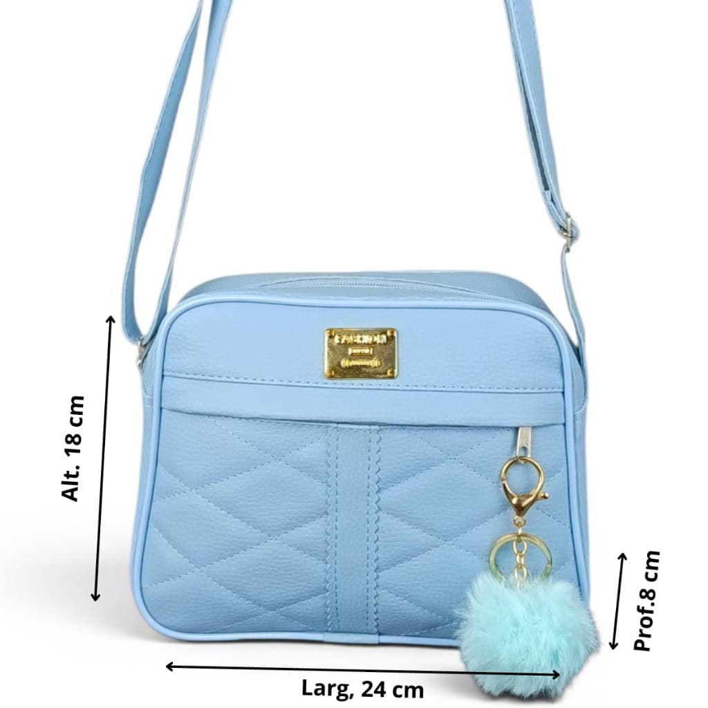 Bolsa Feminina Pequena De Ombro Azul Bebe Com Pompom Luxo Tendência Envio Rapido