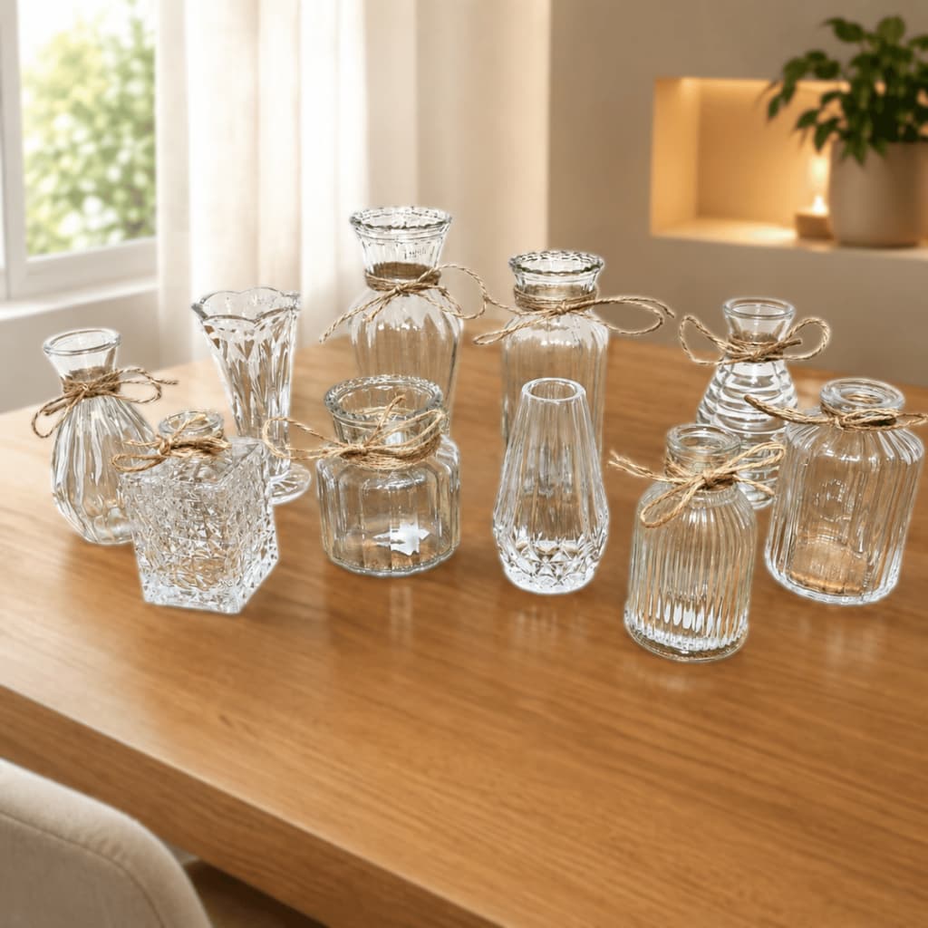 Kit 10 Vasos de Vidro Decorativo Lyor - Decoração Casa Enfeite Sofisticado Sala Eventos