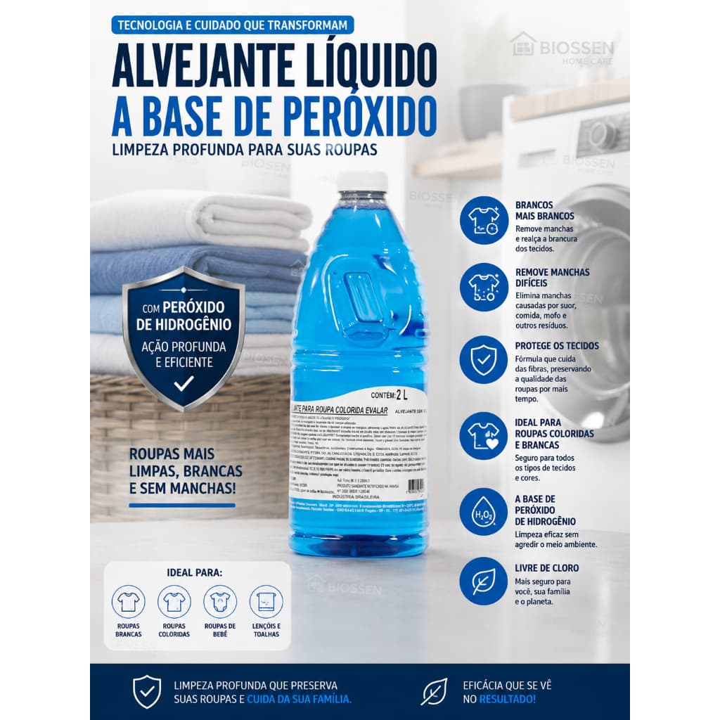 Alvejante c/ Peróxido de Hidrogênio p/ Roupas Coloridas e Brancas 2 litros