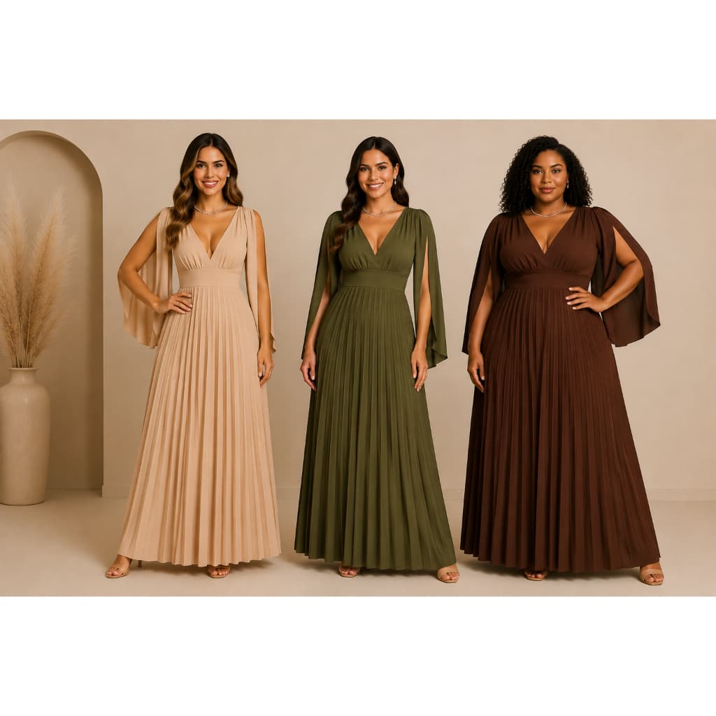Vestido Longo Plissado Decote V Vestido para Madrinha de Casamento Formatura e Festas