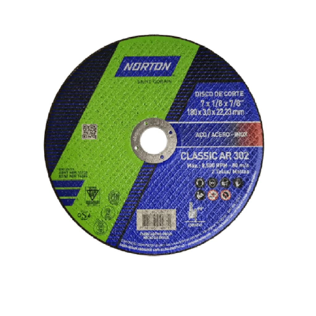 Disco de Corte Norton Classic AR302 4,5" Aço Inox Metal 115x3x22,23mm