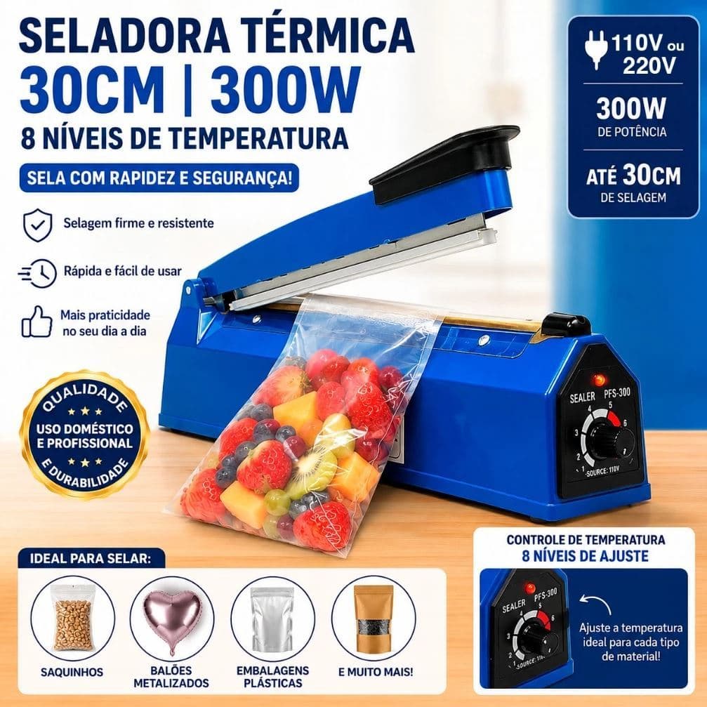 Seladora Manual para Sacos Plásticos Premium Embalagens SF-300 110v e 220v