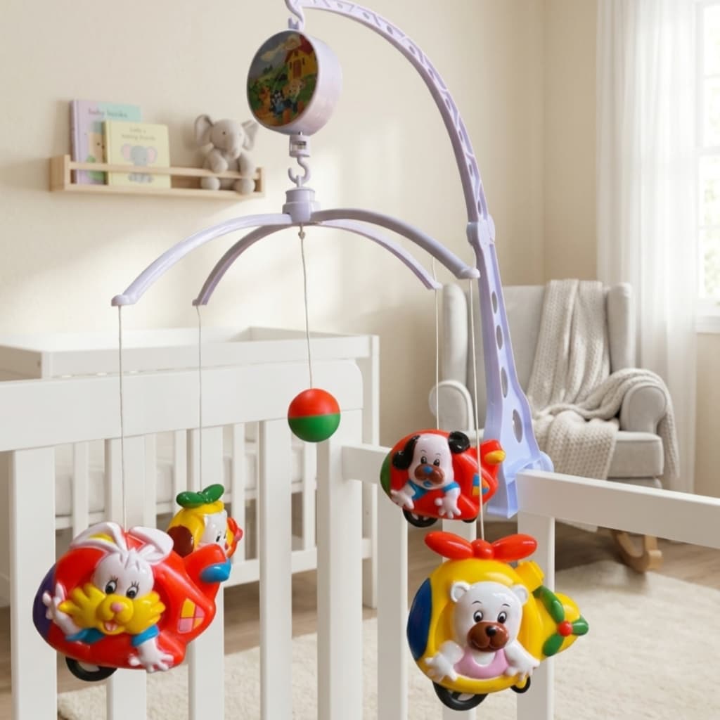 Mobile Giratório Musical Motinha Branco Infantil a Corda Menino Menina