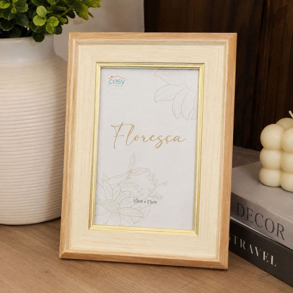 Porta Retrato 10x15 Moldura Creme Decorativo Plástico com Vidro para Mesa Estante Sala