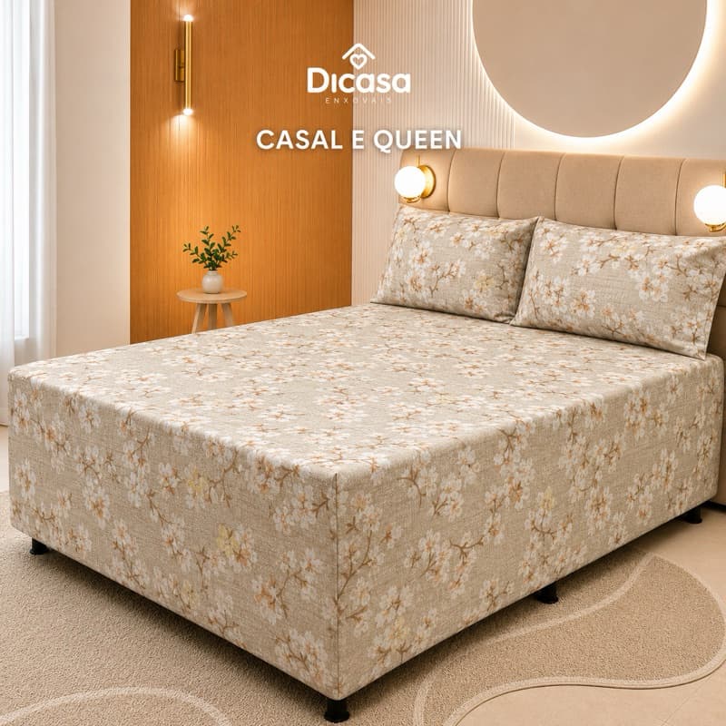 Luva de Cama Box Casal Queen Toque de Algodão Com Elástico 3 Peças  Par de Fronha Macio Confortável