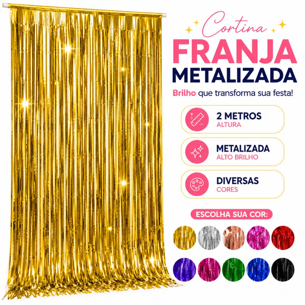 Cortina Franja Metalizada Para Festa 1x2m (cada) Painel Decoração Para Comemorações
