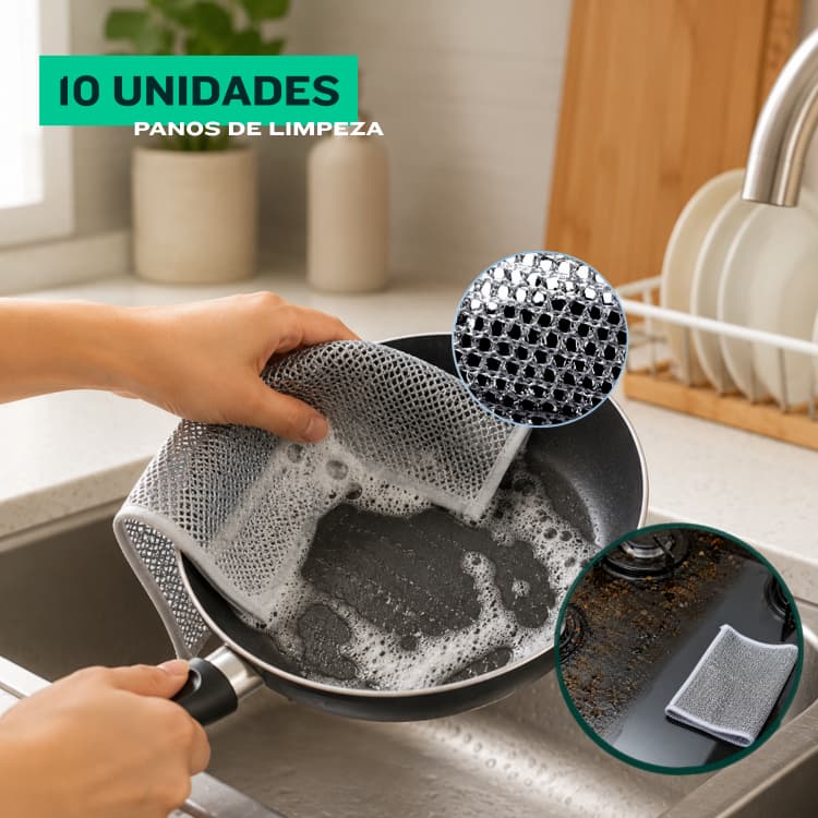 Kit 10 Panos De Limpeza Metálico Malha Não Oleosa Fogão De Cozinha Prato Panela Pia Multiuso Restaurante/Casa