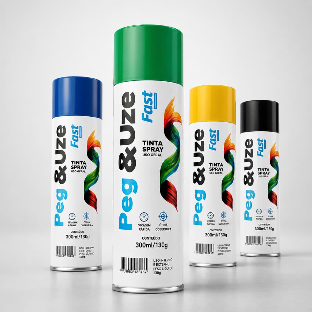 Tinta Spray Peg&Uze 300ml Uso Geral Alta Cobertura e Secagem Rápida para Metal Madeira e Plástico – Todas as Cores