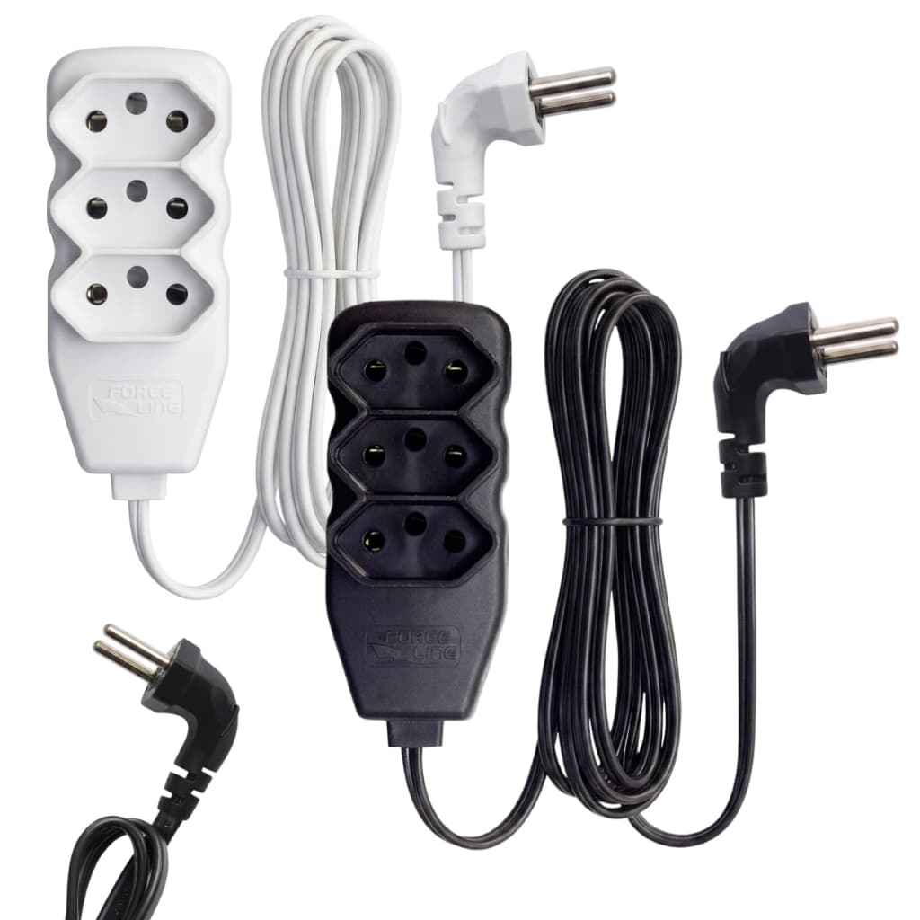 Extensão Eletrica Pluq 90° 3 Tomadas Triplas Cabo 1 Metro Preto / Branco 10A