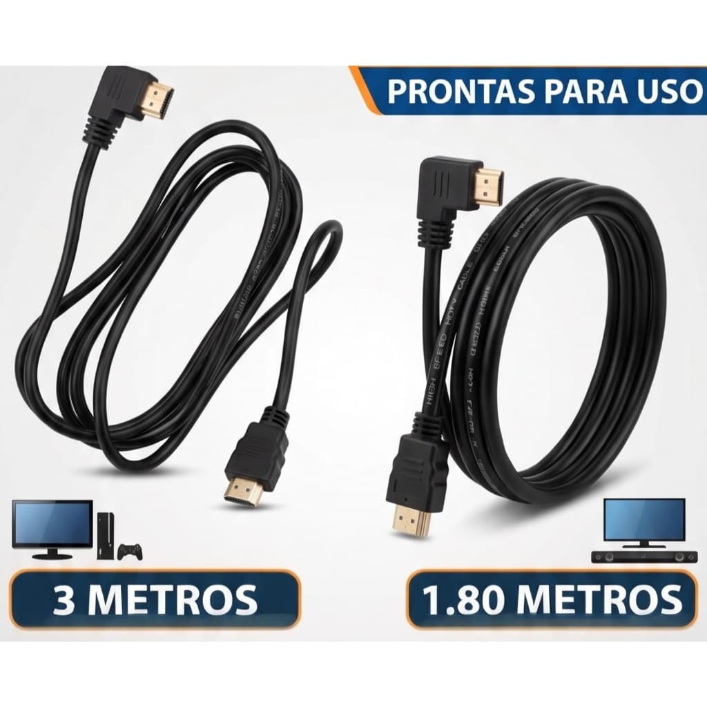 Cabo HDMI 2.0 Ultra HD 4K com Conector em L 90° Graus • Alta Velocidade (Selecione o Tamanho)