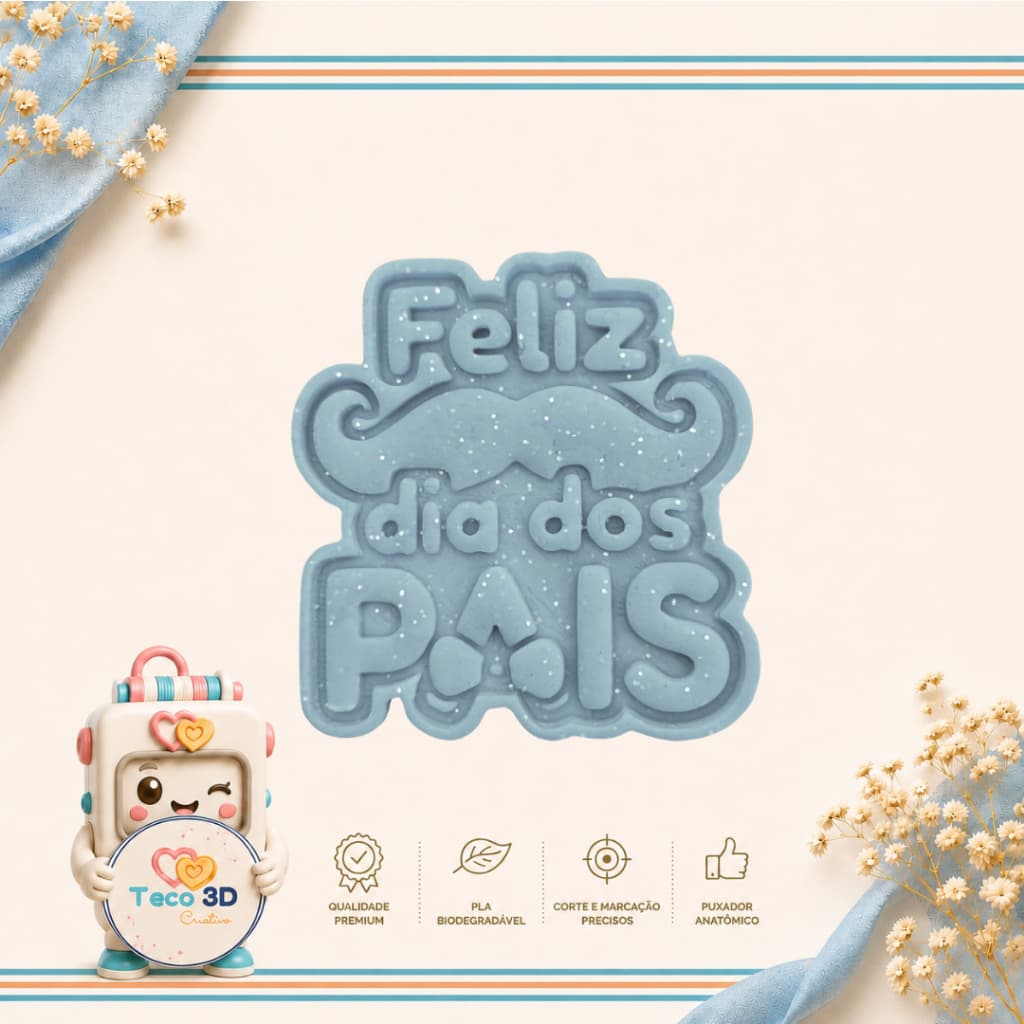 CORTADOR DE BISCOITO DIA DOS PAIS FELIZ DIA DOS PAIS + CARIMBO MARCADOR CONFEITARIA ARTESANAL MASSA BISCUIT CULINÁRIA