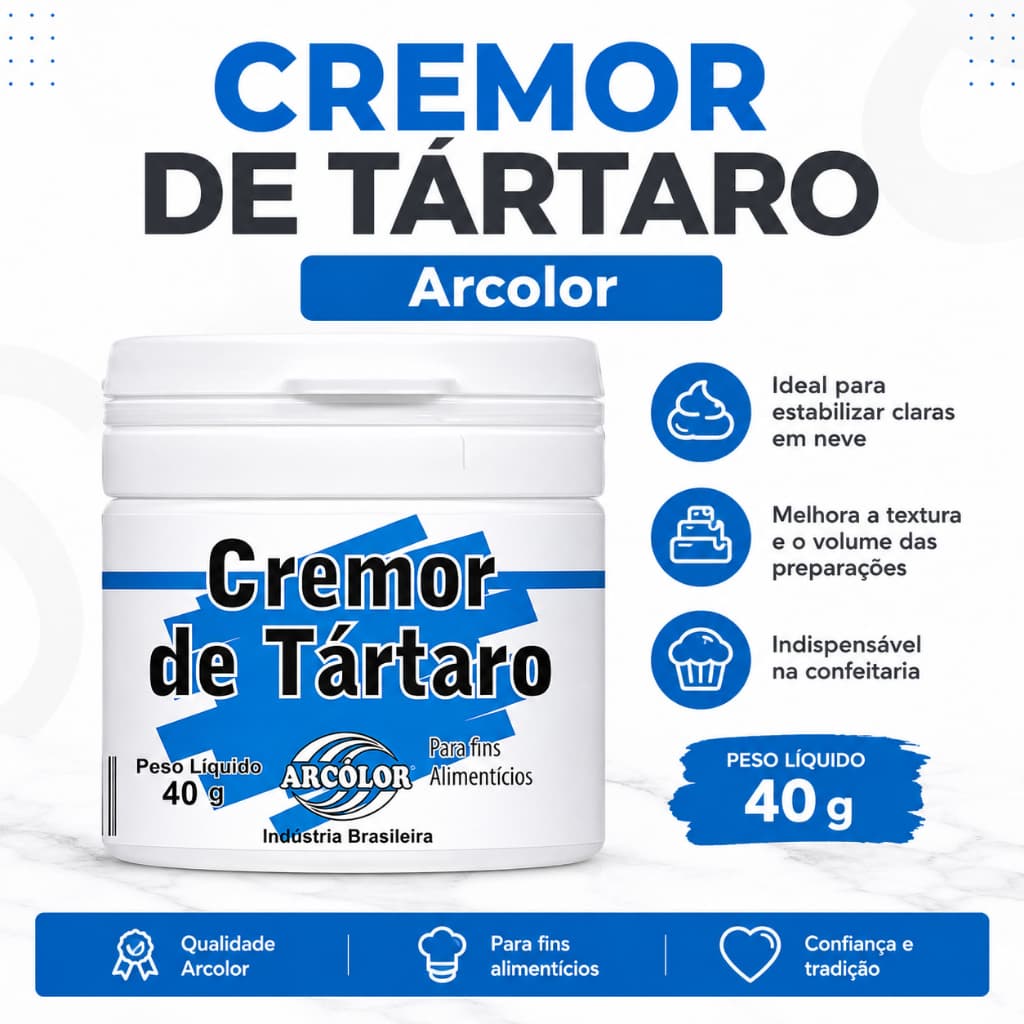Cremor de Tártaro Para Fins Alimentício 40g Arcolor