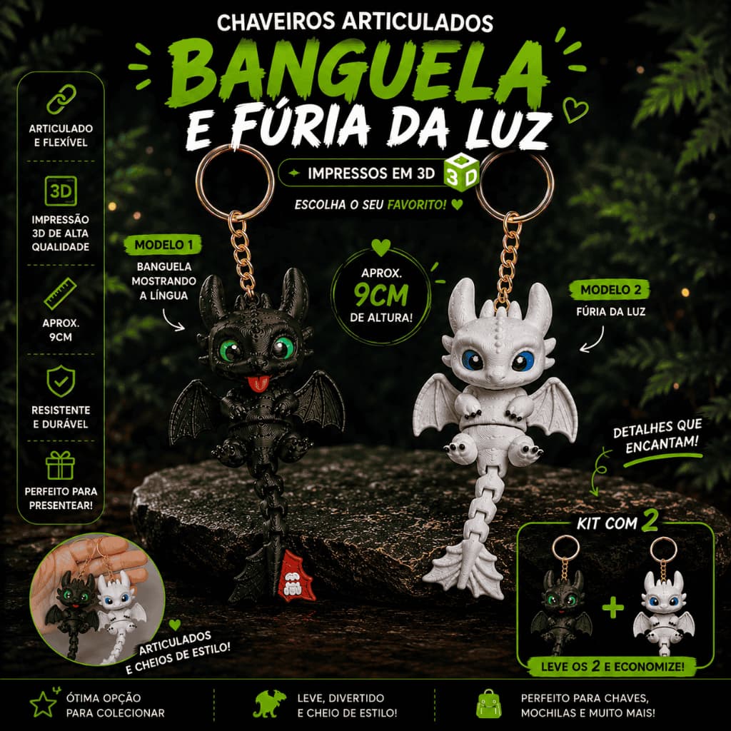 Chaveiros Articulados Banguela Mostrando a Língua e Fúria da Luz 9cm - Impressão 3D