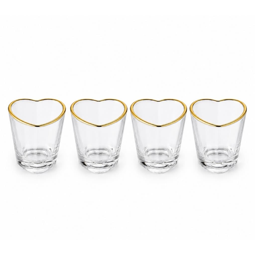 Kit Copo Shot Coração 50ml com Borda Dourada – 2, 3 ou 4 Unidades
