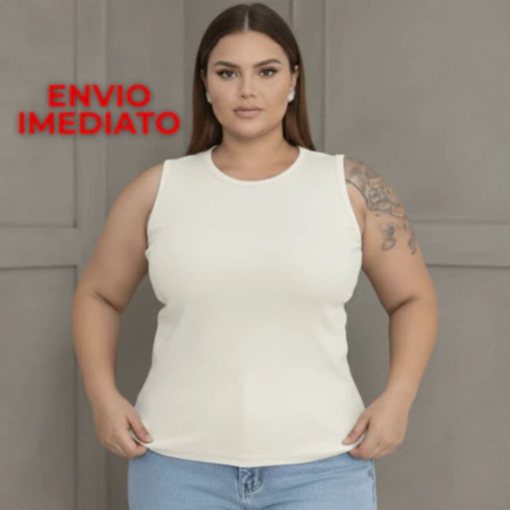 Regata Feminina Blusa Plus Size Canelado Premium Elastano Caimento Perfeito