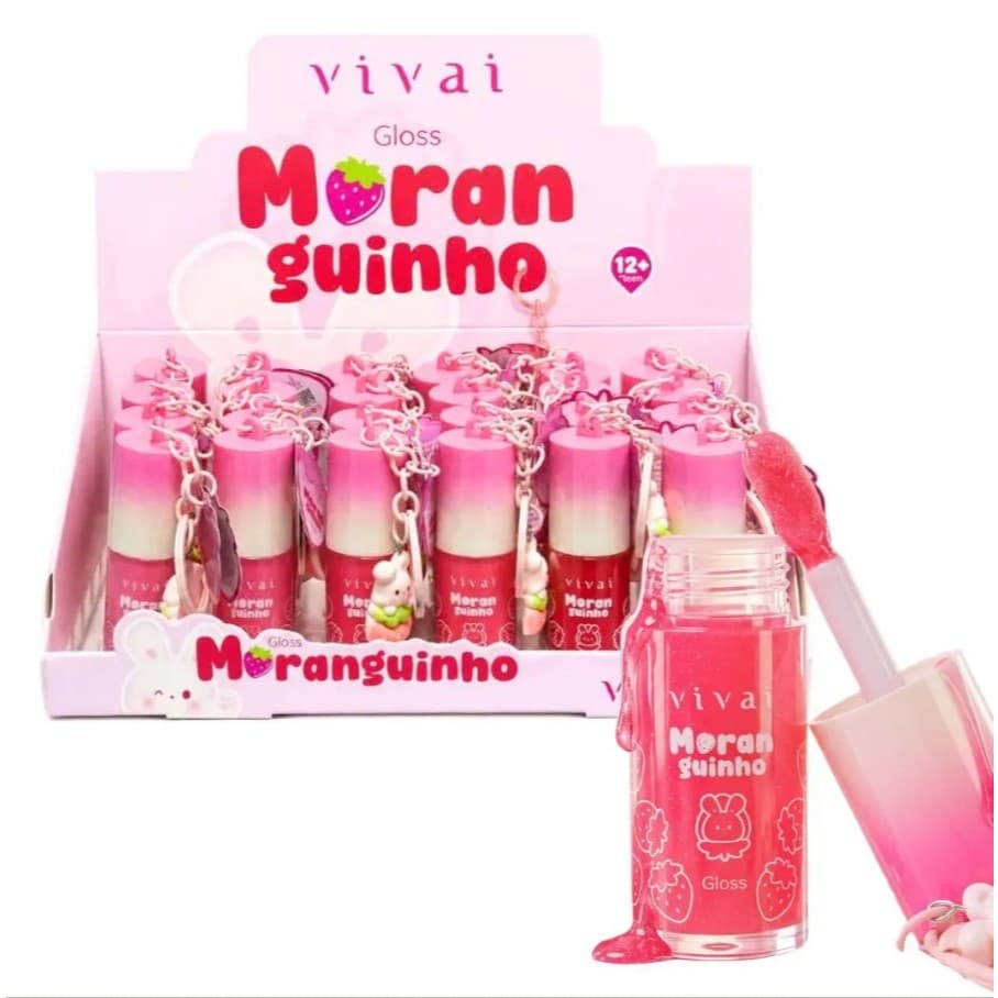 🍓Lançamento Gloss Labial Vivai Moranguinho com Chaveiro| Único ou Kit 3| Hidratante e Brilho Intenso