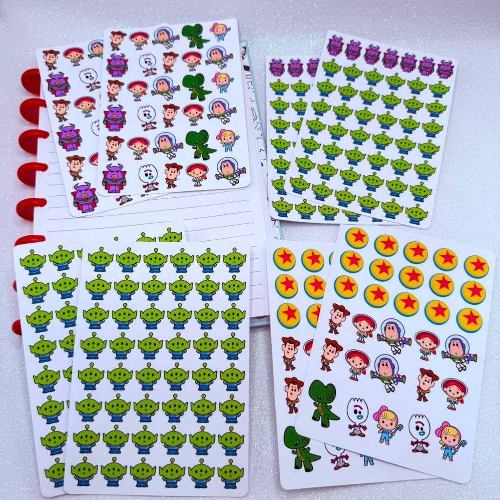 Kit 8 Cartelas de Adesivos Para Planner/Bullet Journal Toy Story Kawaii
