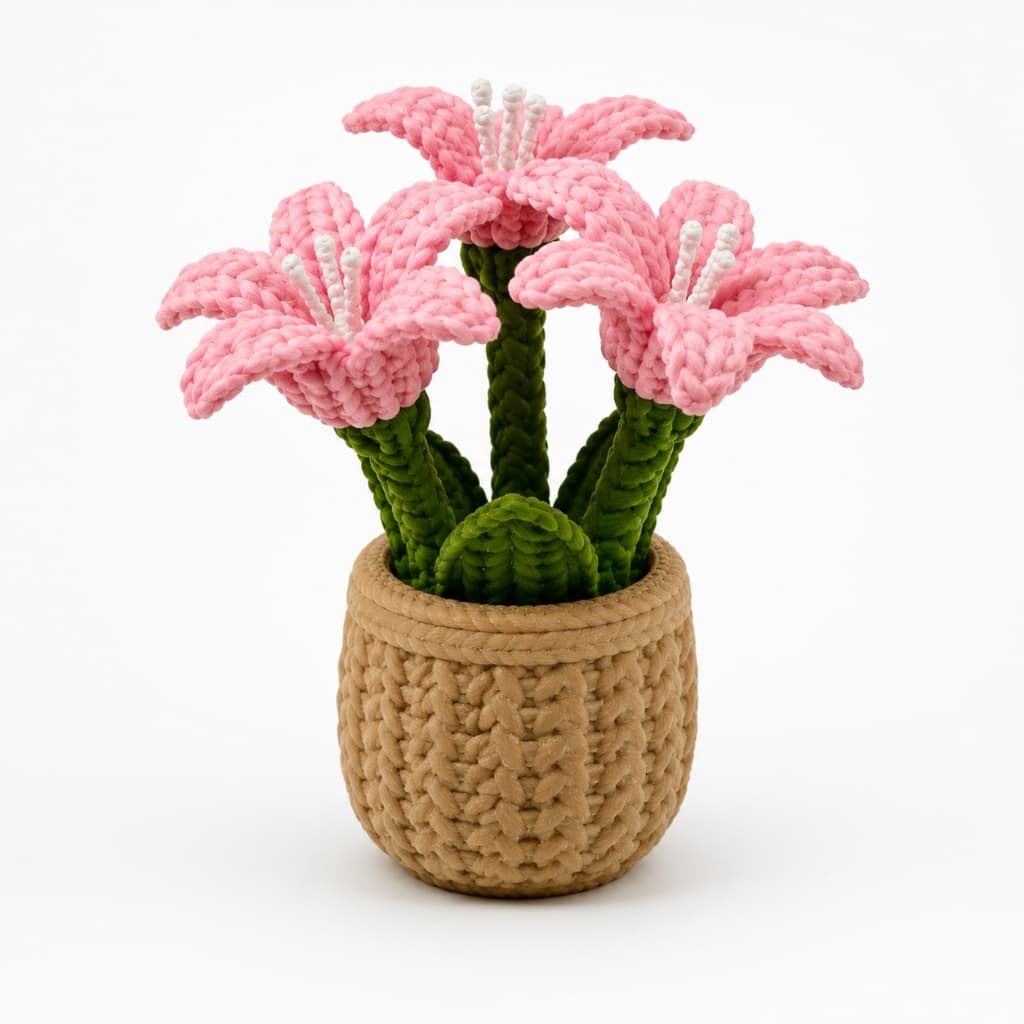 Vaso Decorativo Enfeite para Sala Quarto Escritório Estante Presente Lírio Efeito Crochê